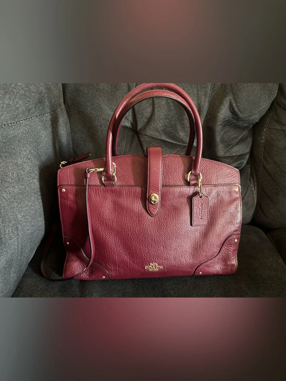 COACH F37167 MERCER ML SATCHEL X-BODY GRAIN LEATHER bordeaux Authentic